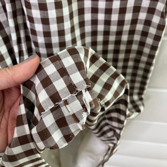 Vintage 60s Gingham Sheath Dress Short Sleeve Brown White Womens Handmade 4 - Picture 9 of 12